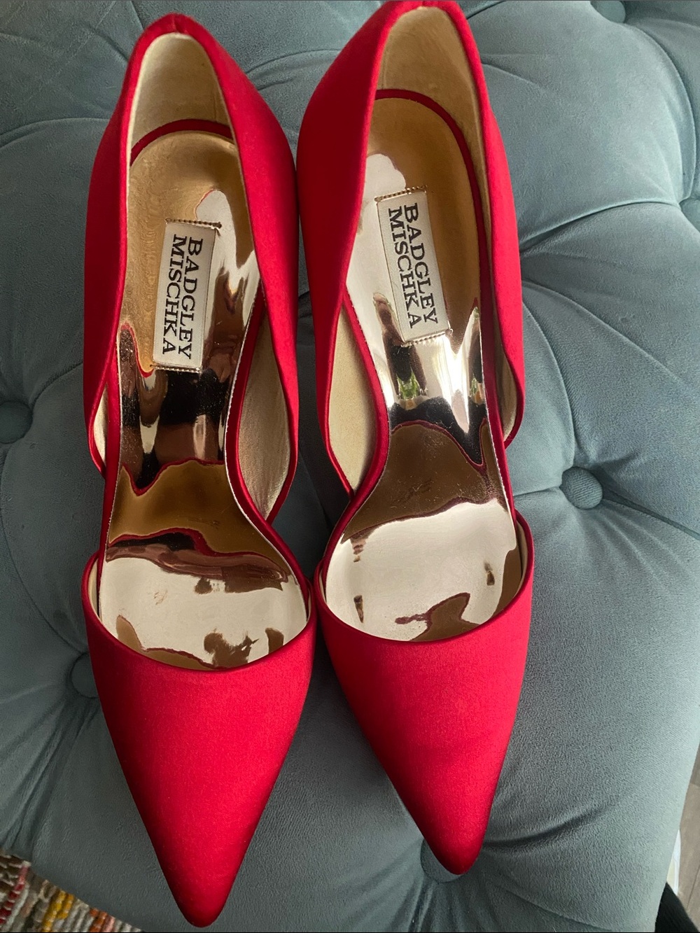 Badgley Mischka Red Satin Pointed Toe Pumps